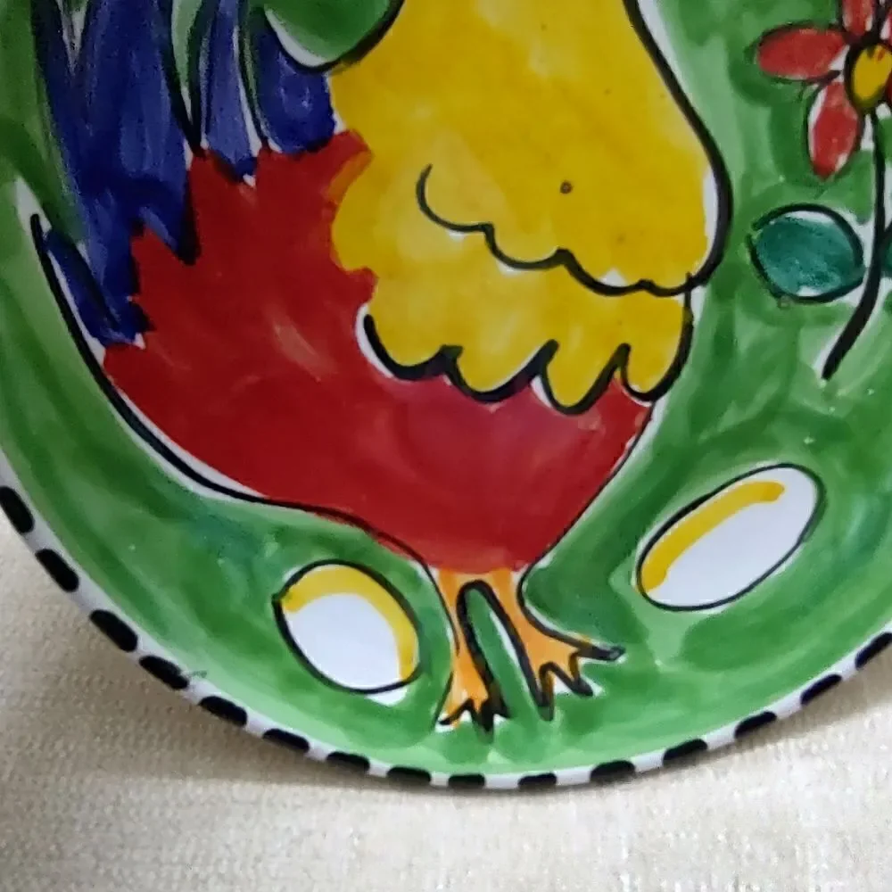 Whimsical Chicken Plate Hand Painted in Italy